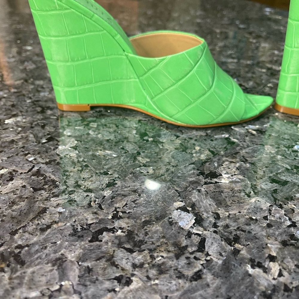SCHUTZ Posseni Green Croc Embossed Leather Mules Size 6 - Picture 5 of 11